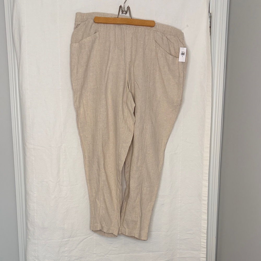 NWT Old Navy Beige Relaxed Linen-Blend Trousers XL Linen Summer Breezy